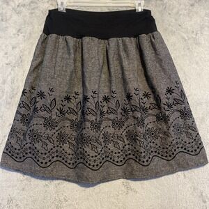 Studio 253 Skirt Women‎ Sz S Black Gray Wool Blend Floral Velvet Whimsigoth